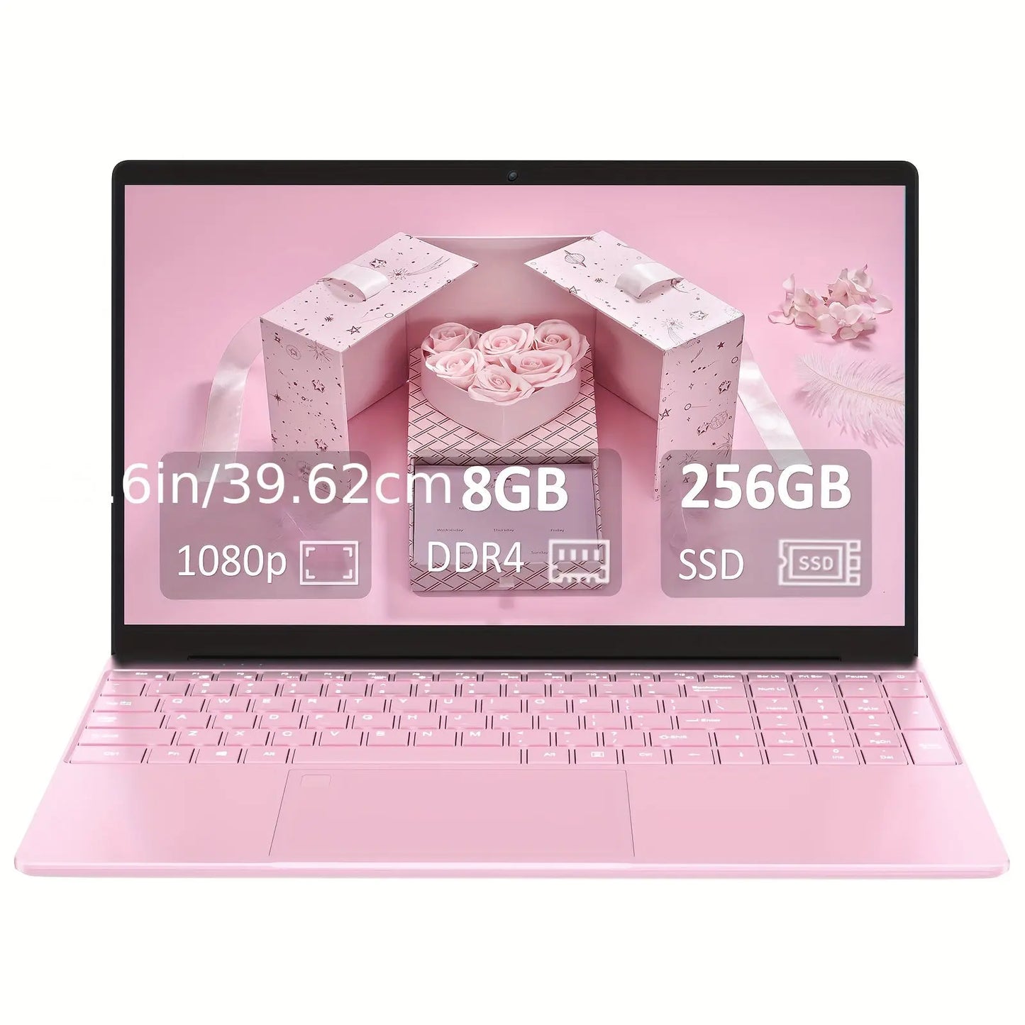 15.6'' Laptop Computer, 8GB DDR4 256GB SSD, Quad-Core Intel N5095 CPU Up to 2.9GHz, Student/Business Laptop with 1080P FHD Display, 2.4/5G WiFi, Perfect Gift, Webcam, USB 3.0, Backlit Keyboard Pink Dropshipman