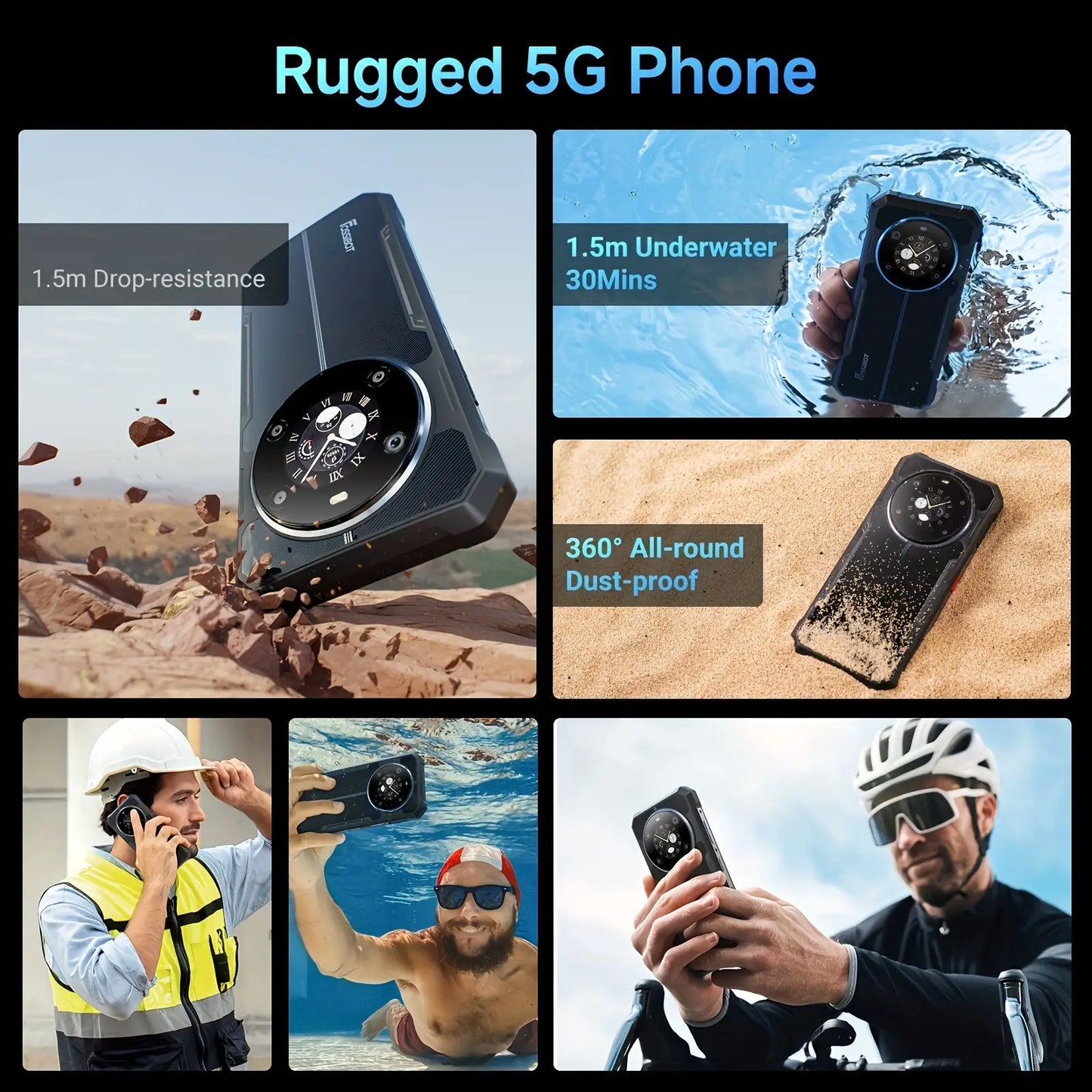 FOSSiBOT F109 5G Rugged Smartphone, Dual Screen, Up to 24GB RAM+256GB ROM, 10600mAh, 6.74" HD+ Display, 50MP Camera, Octa-Core, 5G Telefono Indistruttibile Unlock, Android 14, Dual SIM, NFC, Face ID Dropshipman