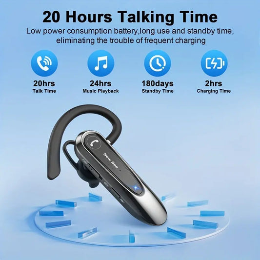 New Bee Wireless headset Earpiece - Wireless CVC8.0, Dual Mic Noise Canceling, Handsfree, Mute 20Hrs, 180 Days Talk Time, 20W Fast Charge, for iPhone, Android, Home Office, Driving, Driving Accessory | Sleek Headset Design | USB-C Fast Charging, New Bee Dropshipman