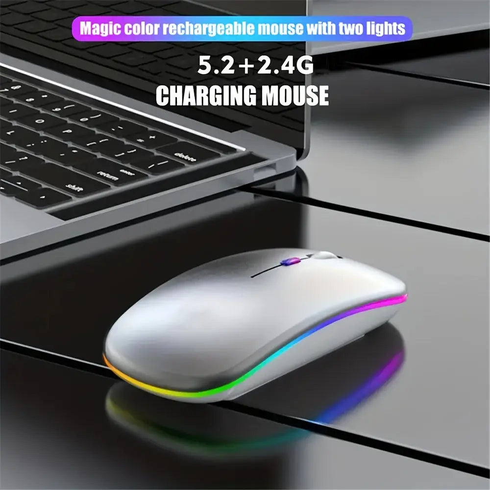 Rechargeable LED Backlit Wireless Mouse, Ultra-Thin 2.4G/5.2 Dual Mode Silent Portable USB Optical Gaming Mouse, Compatible with Laptop/Desktop/Tablet, Ambidextrous Design, 500mAh Battery, Type-C Charging, No Charger Included, Computer Accessory | Ambide Dropshipman