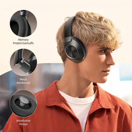 LIFEBEE Active Noise Cancelling Headphones - 60H Playtime, HiFi Stereo Sound Wireless Over-Ear Headset with Condenser Mic, Push Button Control, Sports and Exercise Optimized, Rechargeable Battery for Adults Dropshipman