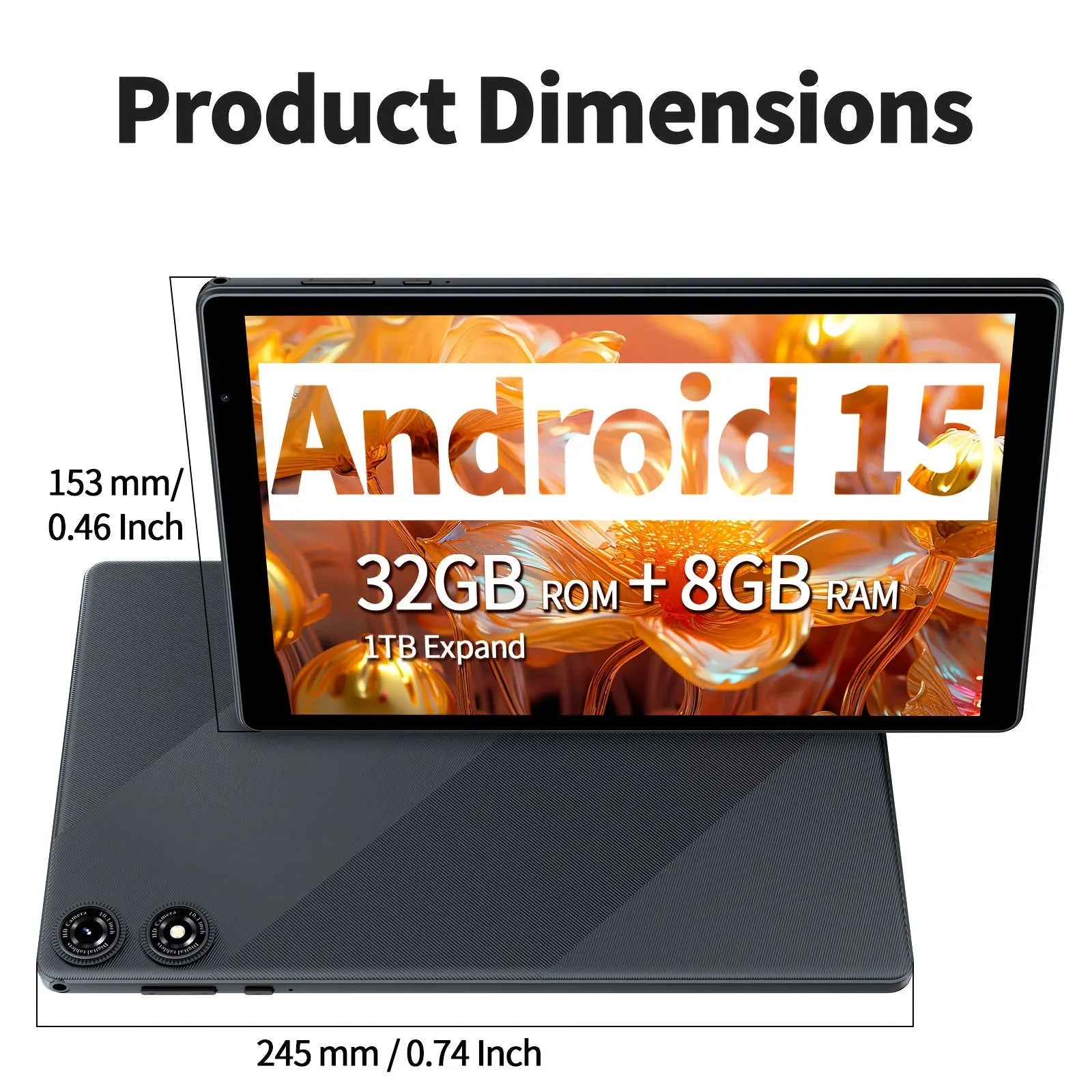 Android Tablet 2-in-1, 10.1-inch, with Latest Android 15 System, Expandable Storage up to 1TB, 8GB RAM, Includes Keyboard, Case, Mouse & Stylus Pen, 6000mAh Battery, Dual Front/Rear Cameras, High-Performance Multi-Core Processor + Wi-Fi 6, 1280x800 IPS H Dropshipman