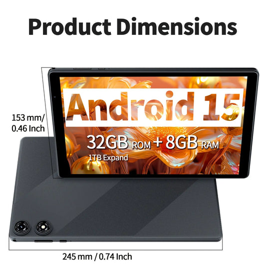 Android Tablet 2-in-1, 10.1-inch, with Latest Android 15 System, Expandable Storage up to 1TB, 8GB RAM, Includes Keyboard, Case, Mouse & Stylus Pen, 6000mAh Battery, Dual Front/Rear Cameras, High-Performance Multi-Core Processor + Wi-Fi 6, 1280x800 IPS H Dropshipman