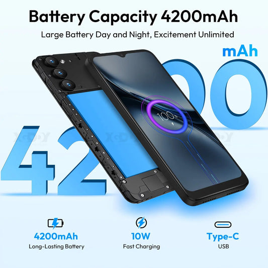2025 Brand New XGODY X36 Smartphone 6.5-Inch Display Screen 4G LTE Network Black & Blue Mobile Phone Octa-core Processor Android 15.0 System Face Unlock Recognition Cell Phone 7GB(3GB+4GB) RAM + 32GB ROM 4200mAh Removable Battery Dual SIM Dual Standby 5M Dropshipman