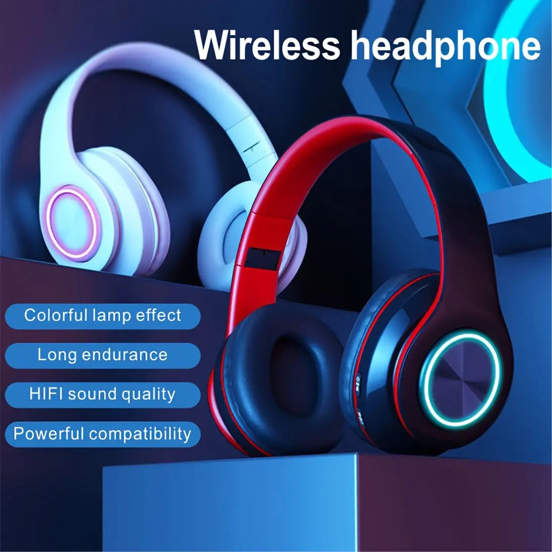 Classic Head-Mounted Colorful Flash All-Inclusive Ear B39 Wireless Headphones - Wireless, USB Charging, 3.5mm Jack, Condenser Microphone, Rechargeable Lithium Battery, Non-Waterproof, Ideal for Running, Black & Pink Design, Headphone Accessorie Dropshipman
