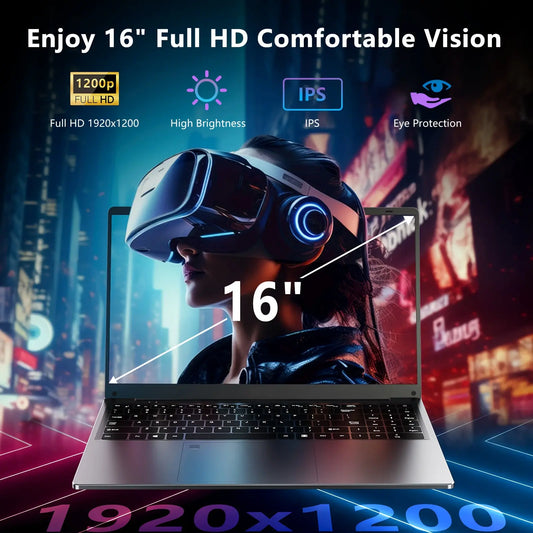 NIAKUN 16-inch Laptop, Gaming Notebook with Intel 12th Gen N95 Processor Up to 3.4GHz, FHD 1920*1200, 180-Degree Hinge, Fingerprint Unlocking, Backlit Keyboard Dropshipman