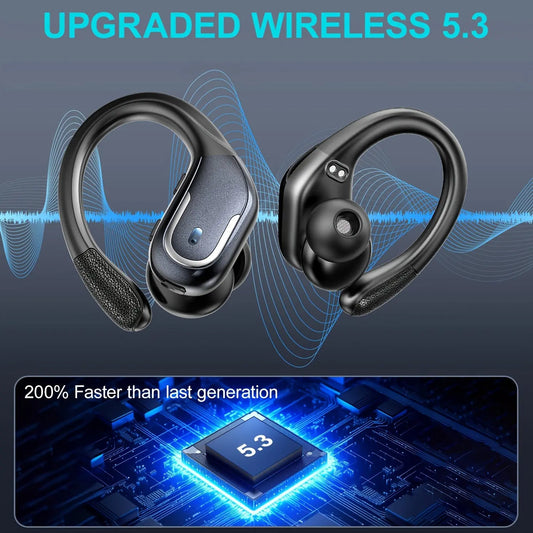 New Wireless Earbuds for Running Sports, Wireless Earphones with Earhooks Pure Bass Sound, Over Ear Headphones with Dual-LED Display, Earphones Noise Cancelling Headset Built-in Microphone Dropshipman