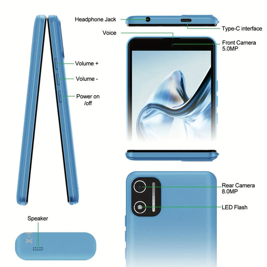 XGODY X32 Android 14 System Smartphone No Contract Phone, 5.5 Inch Cheap Smartphone 2GB + 16GB 128GB Expandable Octa-core Android 14 Phone, Dual SIM Dual Standby, 8MP + 5MP Camera, Face Recognition GPS 4G Phone Blue Dropshipman