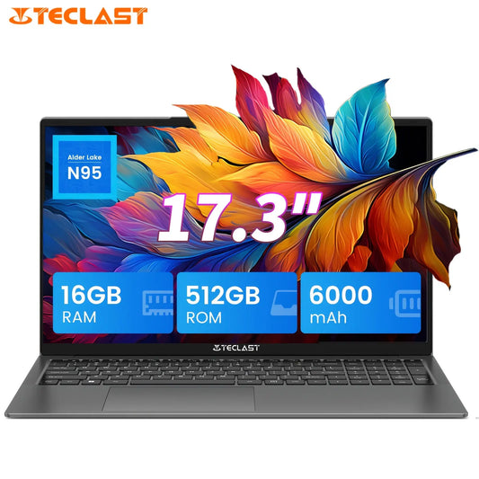 TECLAST F17PLUS Laptop 17.3 Inch, 16GB DDR4 RAM & 512GB M.2 SATA SSD Alder Lake Notebook with Windows 11 Pro Intel N95 (up to 3.40 GHz) Gen 12th CPU, 1600×900 IPS Screen, Full Numeric Keypad and Backlit Keyboard, Supports Office, Lightweight at 1.98kg, 1 Dropshipman