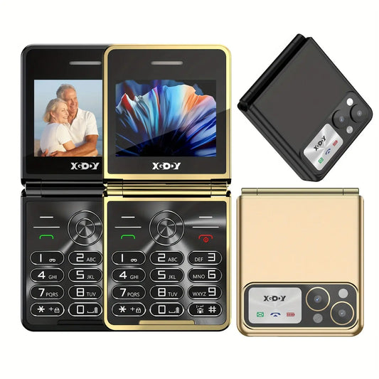 XGODY Folding Flip Mobile Phone, Golden And Black With Big Buttons, 1300mAh Battery, Loud Volume, Type-C Charging, Unlocked Senior Mobile Phone With 2.4-inch Color Display Screen, SOS Button | FM Radio, Micro SD, Speed Dial, GSM Dual SIM Dual Standby 2G Dropshipman