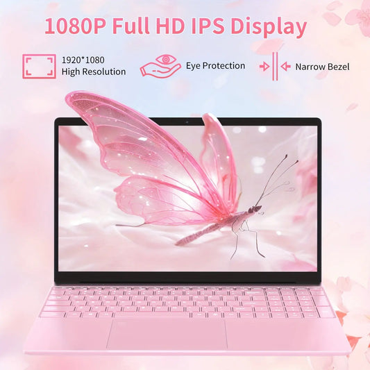 15.6'' Laptop Computer, 8GB DDR4 256GB SSD, Quad-Core Intel N5095 CPU Up to 2.9GHz, Student/Business Laptop with 1080P FHD Display, 2.4/5G WiFi, Perfect Gift, Webcam, USB 3.0, Backlit Keyboard Pink Dropshipman