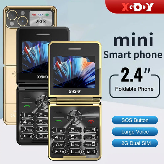 XGODY S200 Senior Mobile Foldable Phone For Elderly, Black And Golden, Basic Cell Phone With Large Buttons, Loud And Clear Volume, Flip Phone, Unlocked Folding Phone With 2.4" Color Display, SOS Emergency Calls, FM Radio, 1300mAh Battery Dropshipman