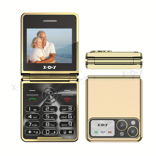 XGODY S200 Senior Mobile Foldable Phone For Elderly, Black And Golden, Basic Cell Phone With Large Buttons, Loud And Clear Volume, Flip Phone, Unlocked Folding Phone With 2.4" Color Display, SOS Emergency Calls, FM Radio, 1300mAh Battery Dropshipman