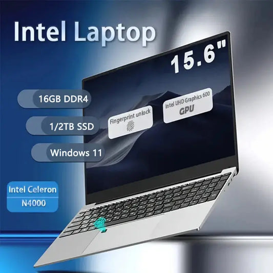 15.6" Windows 11 Pro FUCHU Laptops Intel Celeron N4000 16GB RAM 1TB SSD Laptops Office Computer PC Fingerprint Unlock Notebook Dropshipman