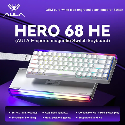 AULA HERO 68HE Magnetic Switch Keyboard Rapid Trigger 8K Return Esports Gamer Keyboard RGB Wired Gaming Keyboard Dropshipman