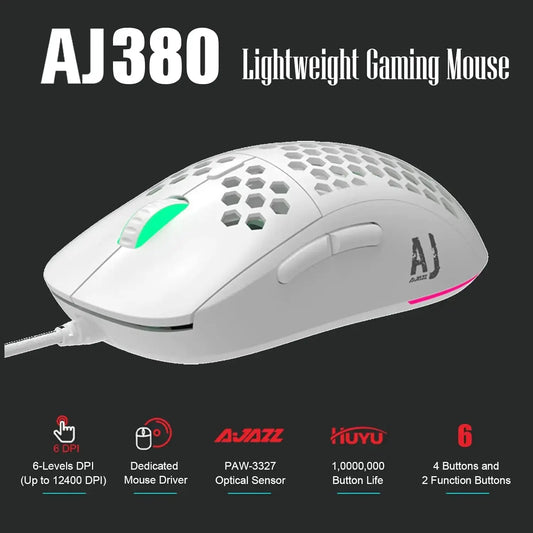 AJAZZ AJ380 RGB Wired Gaming Mouse 16000 DPI Adjustable Mouse 6 Buttons Ergonomic Mouse Computer Mice For Laptop PC Gamer Dropshipman