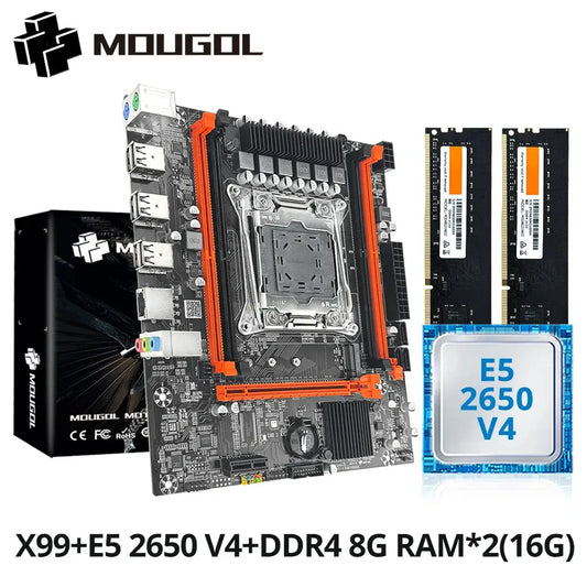 MOUGOL X99 Gaming Motherboard Kit with Xeon E5 2650 V4 CPU & Dual Channel DDR4 16G (2*8G) 2133MHz M.2 NVME for Desktop Computers Dropshipman
