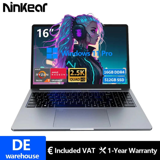 Ninkear A15 Pro Laptop 16" IPS 2.5K FHD AMD Ryzen5 5500U Notebook 16G DDR4 3200Mhz+512GB 54Wh Battery Windows11 PRO Computer Dropshipman