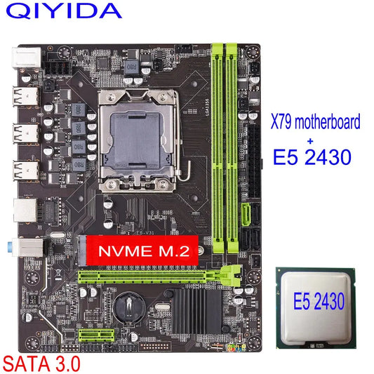Qiyida X79 motherboard set with LGA 1356 E5 2430 cpu combo kit set DDR3 RAM pc3 ECC REG SATA3.0 NVME M.2 Dropshipman