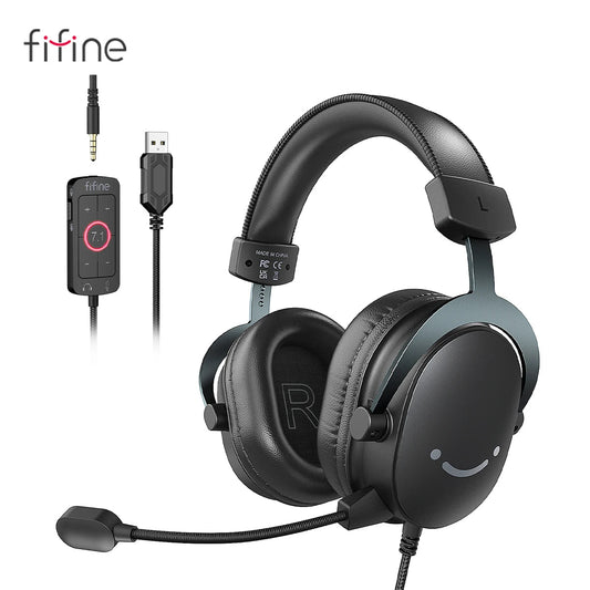 FIFINE Headset,3.5 mm jack&USB Headphone with 7.1 Surround Sound/volum contral/Mute switch for PC/MAC/PS4/PS5 Mixer-H9 Dropshipman