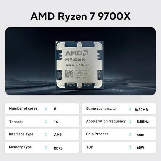 New AMD Ryzen 7 9700X Processor R7 9700X 5.5GHz 8-Core 16-Thread 40MB Game Cache 4NM TDP 65W Socket AM5 Gaming CPU Zen 5 No Fan Dropshipman
