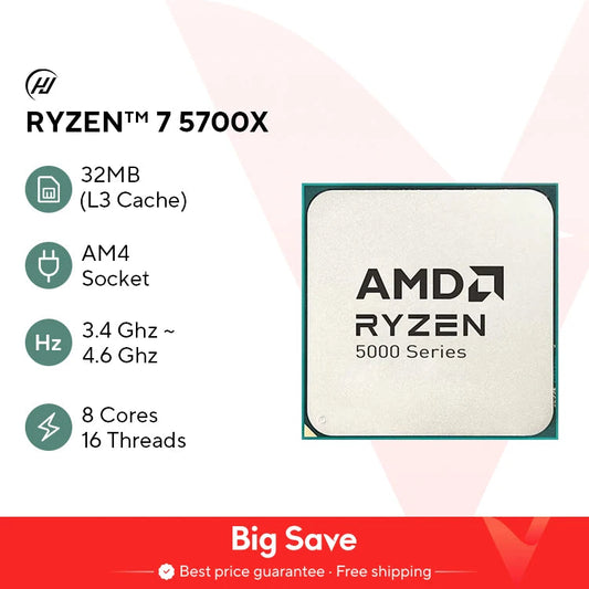 AMD Ryzen 7 5700X R7 5700X 3.4GHz 8-Core 16-Thread PCIE4.0 65W CPU Processor 7NM L3=32M 100-000000926 LGA AM4 No Fan Dropshipman