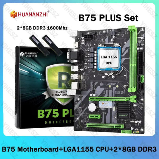 HUANANZHI B75 PLUS Motherboard Set With LGA 1155 CPU And 2*8GB=16GB DDR3 1600MHz VGA HDMI-Compatible SATA3.0 M.2 NVME Dropshipman