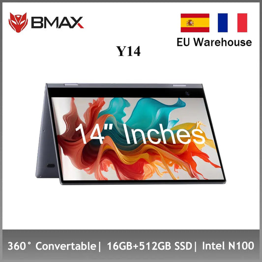 BMAX Y14 2025  360° Laptop 14 Inch Touch Notebook 16GB RAM LPDDR5 512GB SSD Windows 11 1920*1080 IPS Intel N100 Laptops Computer Dropshipman