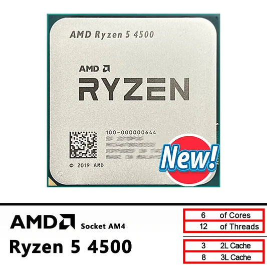 AMD New Ryzen 5 4500 R5 4500 3.6 GHz 6-Core 12-Thread CPU 7NM L3=8M 100-000000644 Socket AM4 New Box with fan Dropshipman