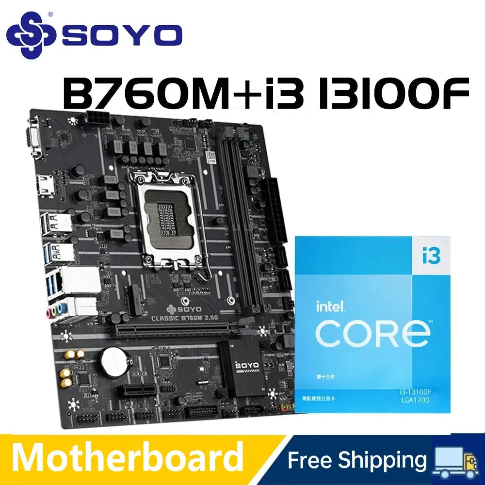 SOYO Classic B760M Motherboard with Intel Core i3 13100F CPU Processor Set Dual Channel DDR4 Gaming Motherboard for Desktop PC Dropshipman