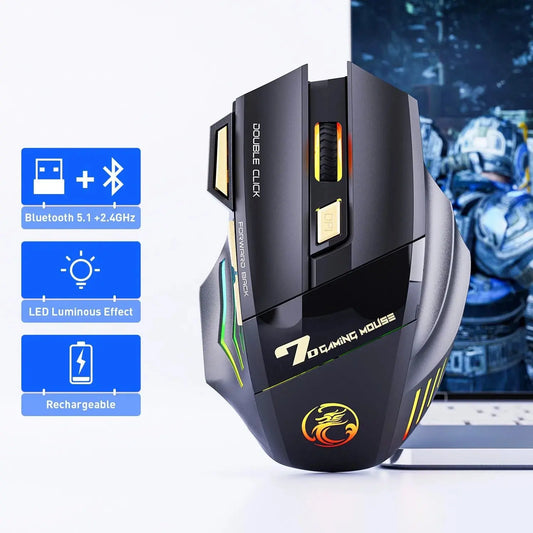 IMICE GW-X7 Wireless Gaming Mouse, 3200DPI, Bluetooth/2.4G, 7 Buttons, Rechargeable, RGB LED Dropshipman