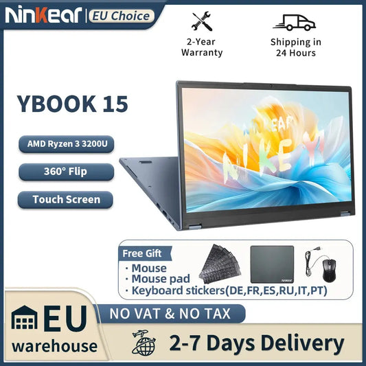 Ninkear YBOOK15 Laptop AMD Ryzen 3 3200U 15.6 Inch 360° Flip FHD IPS 1920*1080 Touchscreen 16G+512GB Backlit Keyboard Windows 11 Dropshipman