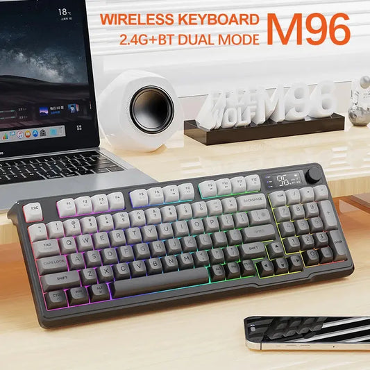 M96 Bluetooth Keyboard Wireless FREEWOLF Screen Gaming Keyboard,Electronic Screen, Multi-Device Connection,Ergonomics Gaming Dropshipman