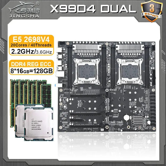 JINGSHA X99 D4 DUAL motherboard LGA 2011 v3 Set Xeon e5 2698 v4 CPU 8*16GB DDR4 RAM Combo X99 motherboard DUAL mainboard Kit Dropshipman