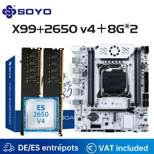 SOYO X99 C612chip Gaming Motherboard Set with Intel Xeon E5 2650 V4 CPU& DDR4 ECC 8G*2 2133MHz RAM M.2 NVME for Desktop PC Dropshipman