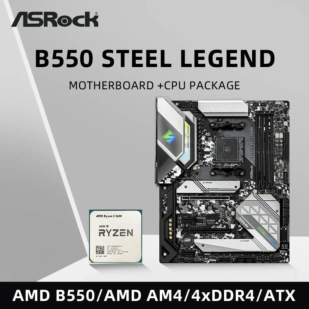 ASRock B550 Steel Legend Motherboard Set Kit with Ryzen 5 5600 CPU 4xDDR4 4733MHz M.2 NVME HDMI AMD B550 ATX AM4 Mainboard Dropshipman
