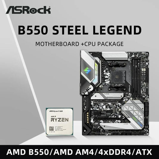 ASRock B550 Steel Legend Motherboard Set Kit with Ryzen 5 5600 CPU 4xDDR4 4733MHz M.2 NVME HDMI AMD B550 ATX AM4 Mainboard Dropshipman