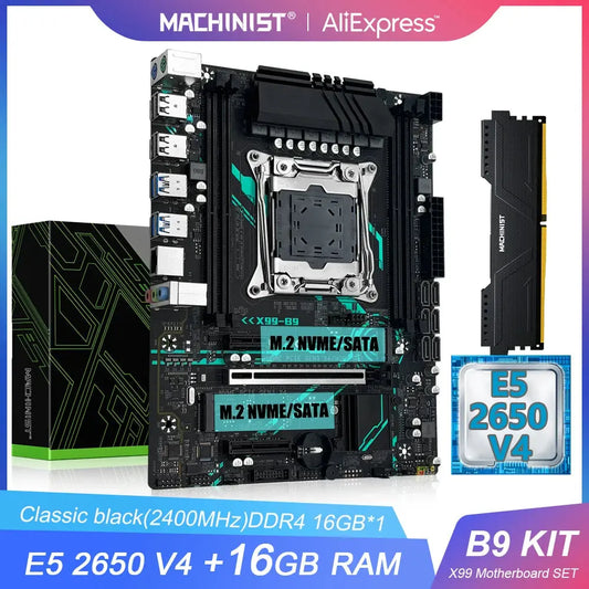 MACHINIST X99 B9 Motherboard set kit LGA2011-3 Xeon E5 2650 V4 CPU processor ECC DDR4 16GB 2400mhz RAM M.2 NVME SATA M-ATX Dropshipman