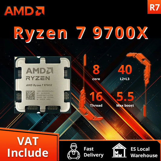 AMD New Ryzen 7 9700X Processor 5.5GHz 8-Core 16-Thread 40MB Game Cache 4NM TDP 65W Socket AM5 Gaming CPU Zen 5 Dropshipman