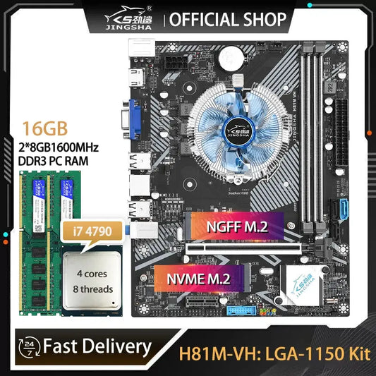 H81 LGA 1150 Motherboard kit with core i7 4790 CPU+2*8G=16GB DDR3 memory+CPU FAN HD Graphics 4600 placa mae 1150 gaming PC Plate Dropshipman