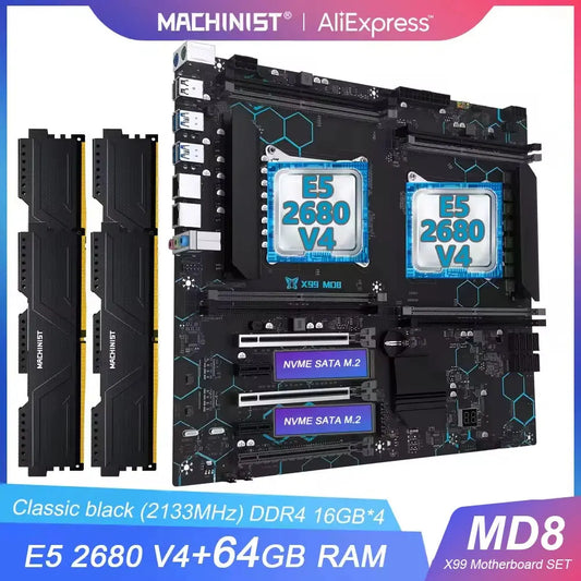 MACHINIST X99 MD8 Dual CPUMotherboard Combo choose LGA 2011-3 Xeon E5 2680 V4 Dual CPU and DDR4 4*16GB RAM Memory E-ATX 8 Slots Dropshipman