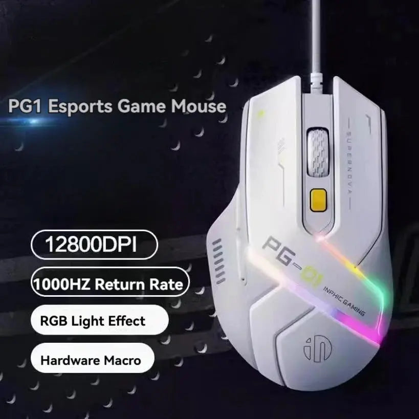 Inphic Pg1 Wired Mouse Gaming Mouse RGB Light Emitting Macro Programming 12800DPI 6 Keys Computer Mouse 1000hz Polling Rate Dropshipman