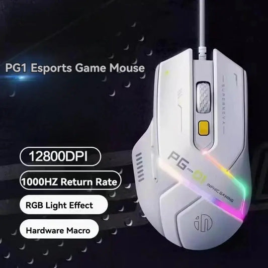 Inphic Pg1 Wired Mouse Gaming Mouse RGB Light Emitting   Macro Programming 12800DPI  6 Keys Computer Mouse 1000hz Polling Rate Dropshipman