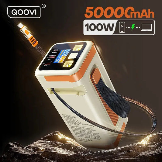 QOOVI 50000mAh Power Bank PD 100W Fast Charging Portable Large Battery Capacity Power Station For iPhone Laptop Samsung Xiaomi Dropshipman