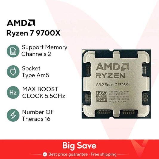 New AMD Ryzen 7 9700X Processor R7 9700X 5.5GHz 8-Core 16-Thread 40MB Game Cache 4NM TDP 65W Socket AM5 Gaming CPU Zen 5 No Fan Dropshipman
