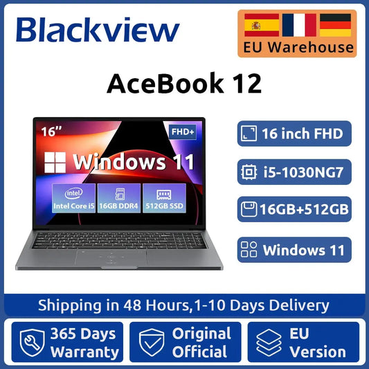Blackview AceBook 12 Win 11 Laptop 16'' FHD IPS , Intel I5-1030NG7 Notebook, 16GB RAM 512GB SSD, 2-in-1 Fingerprint Power Button Dropshipman
