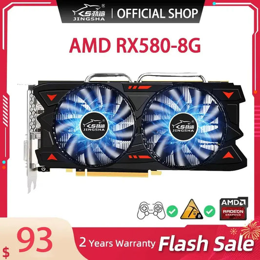 JINGSHA RX 580 8GB Graphics Card Rx580 Radeon Video Card GDDR5 256Bit GPU Display Card Placa De Video 8GB Dropshipman