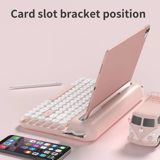 AJAZZ AF84 Multl-Device Keyboard Dual Mode 2.4G/Bluetooth5.0 With Card Slot Bracket Position Typewriter Office Membrane Keyboard Dropshipman