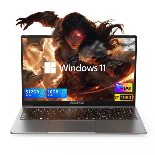 ACEMAGIC 15.6" Ultra Slim Laptop 16GB RAM 512GB SSD Intel N97 Notebook Gamer 1920*1080 Display Office Study Computer Windows 11 Dropshipman
