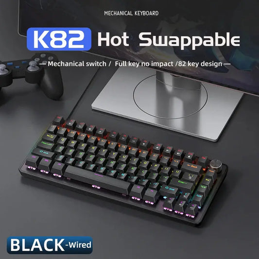 75% Mechanical Keyboard Wired with Media Knob, APAYADO Black Gaming Keyboard,Hot-Swap,ABS Cap Transparent Character Backlighting Dropshipman